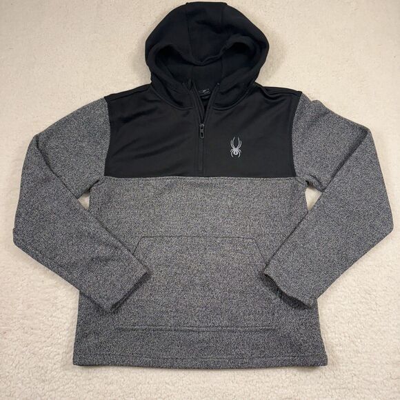 Spyder Racer 1/4 Zip Pullover Hoodie Men's Size Medium Black Gray - Picture 1 of 8